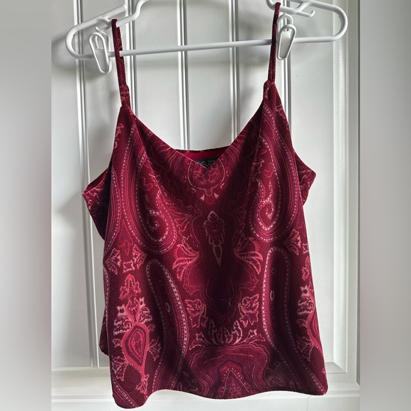 Rachel Zoe Tops - Faux Velvet Maroon Paisley Camisole Tank Top